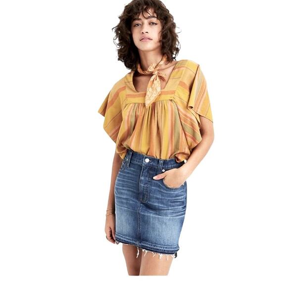 Madewell Women's Step Hem Jean Skirt Blue Size 26 Raw Hem Mini Summer Denim - Picture 1 of 7